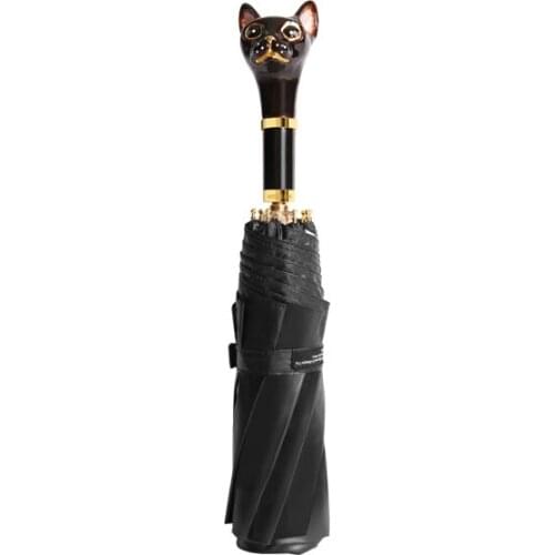 Cat Head Women Umbrella Luxury Creative Uv Protection Sun Female Parasol Folding Portable Small Black Coating Gift Idea
