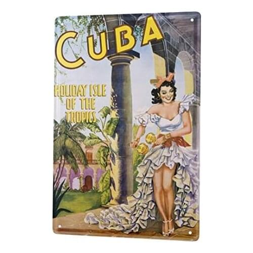 Tin Sign Decor Plaques Wanderlust City Cuba Holiday Tropical Dancing Woman 8X12