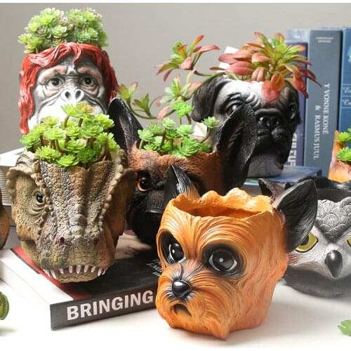 Animal Flowerpot Monkey Creative Dog Resin Vase Cute Owl Bonsai Potted Succulent Planter Pot