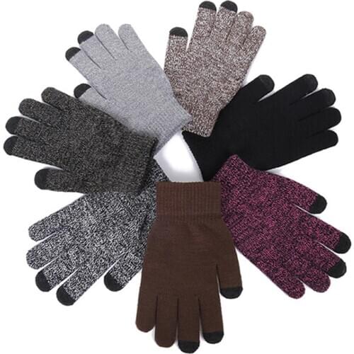 Winter Gloves Men Women Solid Knitted Gloves Touch Screen Non-slip Driving Cycling Full Finger Warm Mitten Autumn Male Gloves