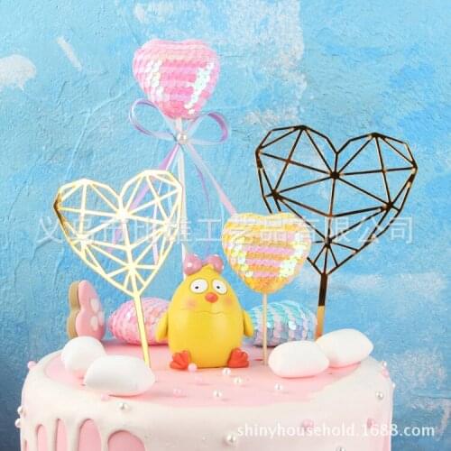 1pc Heart Shape Happy Birthday Cake Topper Love Cake Topper for Birthday Cupcake Flag Baby Shower Party wedding decoration
