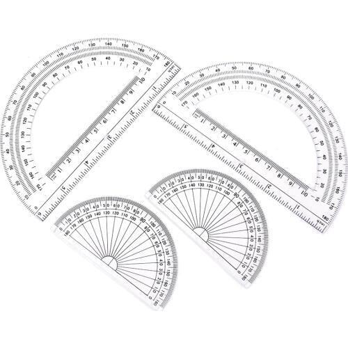 2+2 Pack Plastic Protractors 180 Degrees, 6 Inches and 4 Inch, Clear
