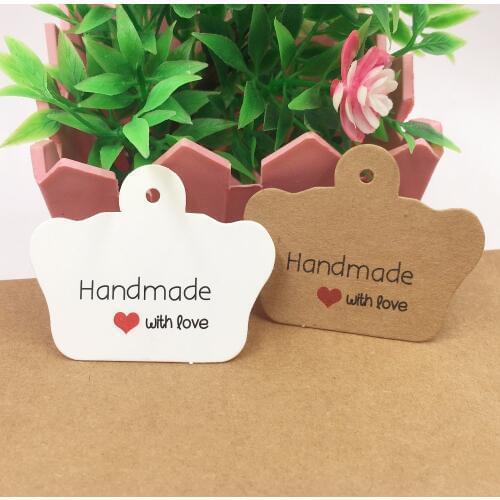 200pcs/lot Kraft paper price tags DIY handmade with love gift tags crown shaped packing labels for gift boxes/note price tag