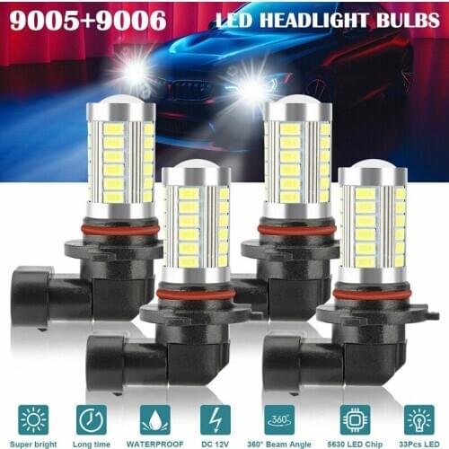4X 9005 9006 LED Combo Headlight Bulbs High Low Beam Kit HB3 HB4 6500K Xenon Super White