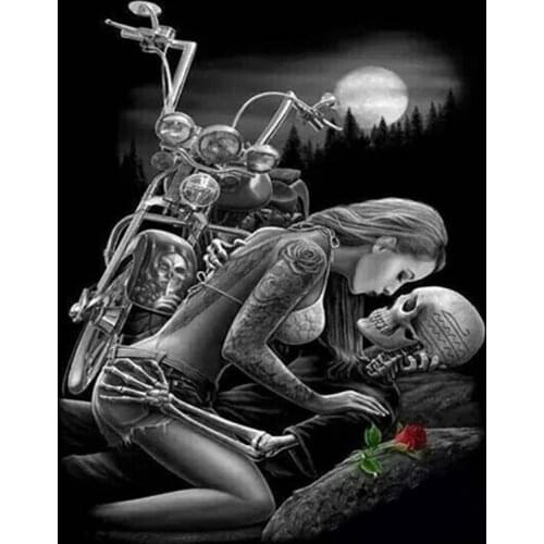5d Diy Square Diamond Embroidery Motorcycle Skull Diamond Painting Rose 5D Cross Stitch Crystal Circle Resin Home Decoration