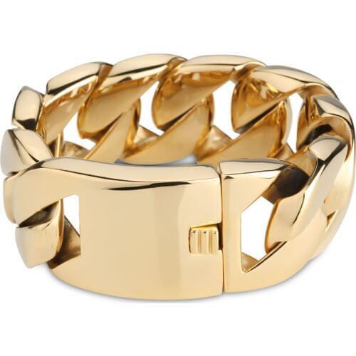 Granny Chic 24mm/32mm Wide Popular Gold Color Stainless Steel Casting Curb Cuban Link Chain Bracelet Strong Mens Best Jewelry