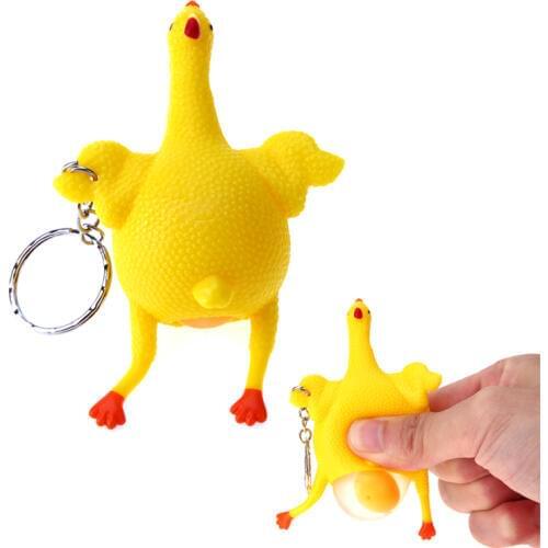 1 Pc Funny Squeeze Chicken Egg Laying Hens Anti Stress Keychain Toy for Kids Adult PVC Tricky Funny Gadgets Party Prank Joke Toy