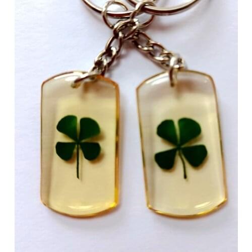 10 Pcs Keychain Key ring Embedded Rare vogue real four leaf clover plant accessories