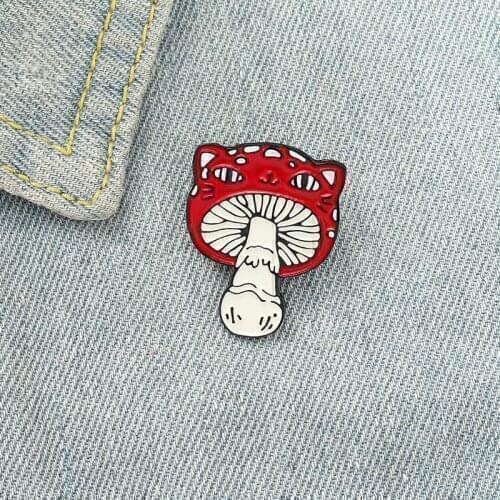 Animal Brooches Cartoon Cat Face Mushroom Enamel Pin Bag Badge Gift For Kids Friends