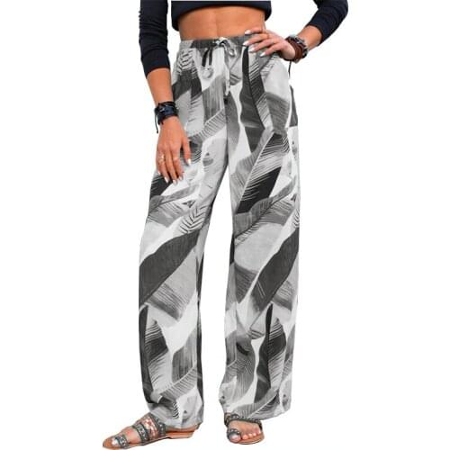 Fashion Wide-leg Pants Womens 2021 Summer New Printed Elastic Waist Tie Bohemian Casual Trousers Women Pants