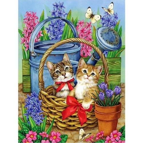 Flowerpot, Flower Basket, Cat Animal Diamond Painting Round Full Drill Nouveaute DIY Needlework Mosaic Embroidery Cross Stitch
