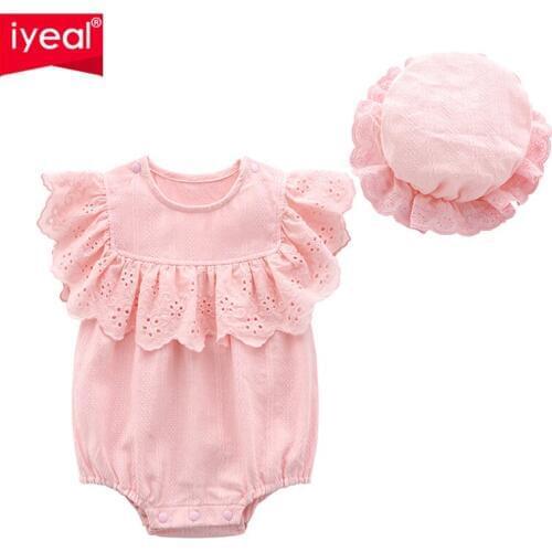 IYEAL 2020 Brand New Newborn Infant Kids Baby Girl Romper Petal Sleeveless Solid Cotton Jumpsuit Playsuit Summer Clothes 0-12M