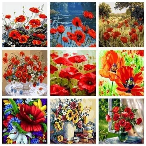 Flower Paintings by Numbers A Sea of Flowers in the Wild DIY Colorings Pictures by Numbers Art Dawing On Canvas Home Decor Gift