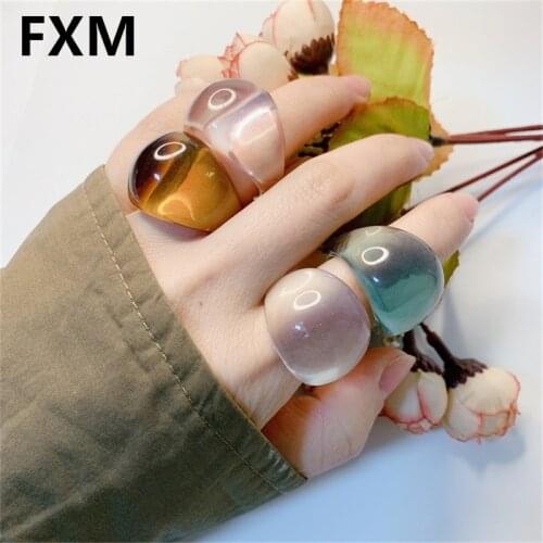 2021 Korea Fashion Colorful Transparent Resin Rings for Women Geometric Round Candy Color Rings Jewely Dropshipping
