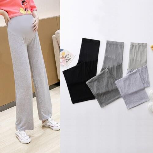 Pregnant Women Summer Thin Cotton Wide Leg Pants Loose Maternity Abdomen Trousers High Waist Pregnancy Full Length Belly Pants
