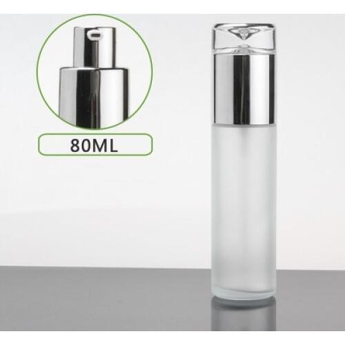 80ml frosted/green/blue glass bottle shiny silver pump& lid for serum/lotion/emulsion/foundation/gel skin care cosmetic packing