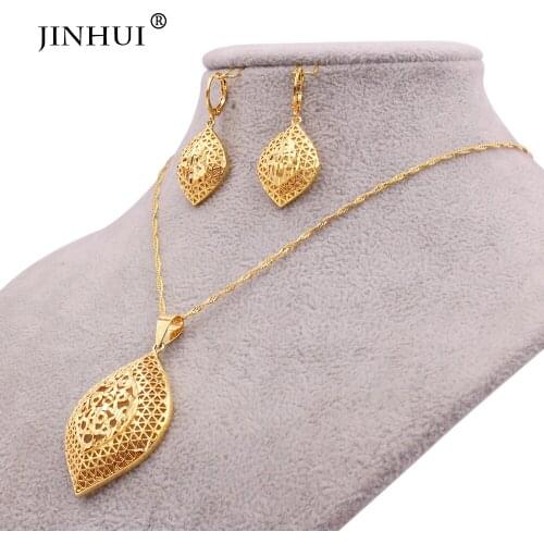 Luxury gifts 24K gold color jewelry sets African Dubai wedding wife for women bridal party Ornament necklace earrings set