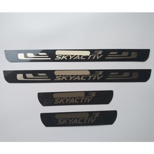 For Mazda 3 Car Door Sill Trim Strip Stainless Steel Pedal Cover Protector Styling Auto Stickers Carbon fiber texture 2014 2015