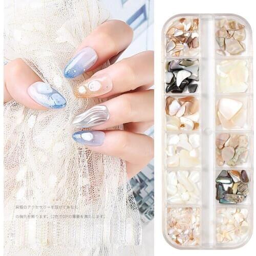 Natural Rhinestone For Nails 3D Gradient Broken Shell Slices Slim abalone Shape Nail Art Decorations Nail Glitter Flakes