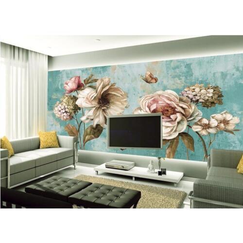 Papel de parede Custom Photo Wallpaper European Oil Painting Retro Flower Butterfly wallpaper for walls 3d papel mural