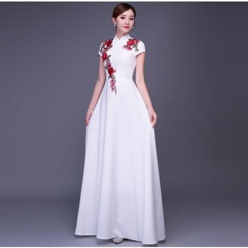 Special Occasion Dresses High Neck Flowers Embroidery Empire A-Line Short Sleeves Floor-Length New Lady Formal Party Gown E1090