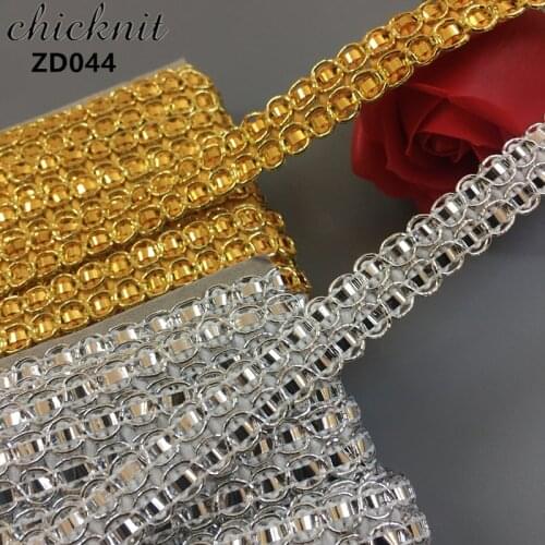 Width 13mm gold silver polyester corrugated braided lash Crochet ribbon lace trim with edge ZD044