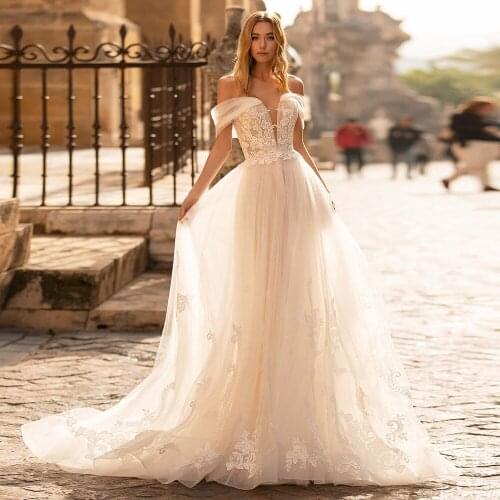 Trouwjurk Tulle Beach Wedding Dress Elegant Robe De Mariee Pleated Appliques Bodice Vintage Sukienka Na Wesele Bridal Gown