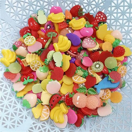 Julie Wang 30PCS Resin Artificial Fruit Charms Mixed Orange Banana Apple Strawberry Pendants Jewelry Making Accessory Decor