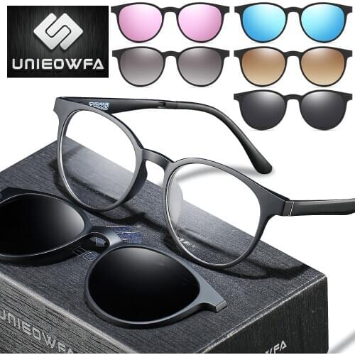 Polarized 5 in 1 Magnet Clip On Sunglasses Women Retro Round Prescription Sun Glasses For Men Vintage Optical Myopia Glasses New