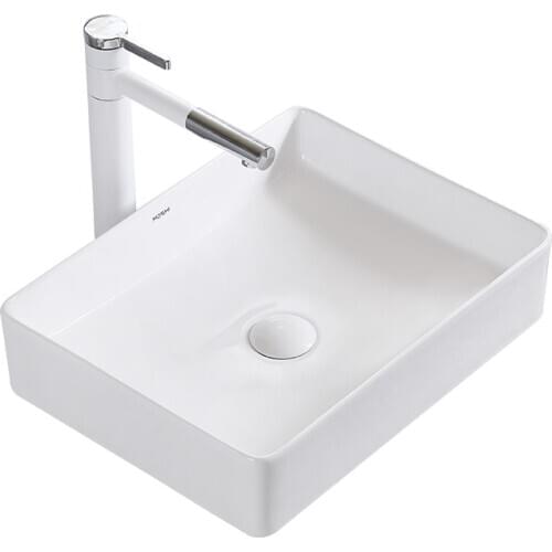 Bathroom Ceramic Sink with Faucet Lavabo White Basin Washing Hand Basin Rectangular Basin Toilet Sink for Hotel with Drainer