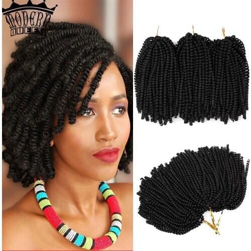 MODERN QUEEN 8Inch Ombre Spring Twist Hair Crochet Braids Bomb Twist Synthetic Pre-Twist Crochet Hair Extensions For Women Party