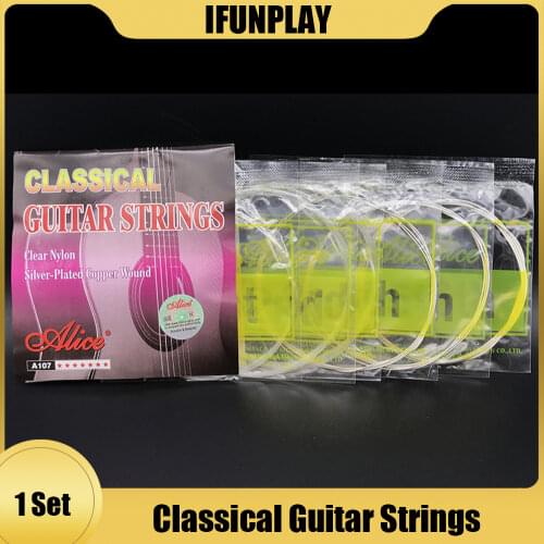 Alice A107 Clear Nylon Silver-Plated Copper Alloy Wound Classical Guitar Strings Set of 6 pcs Strings for Classical Guitarra