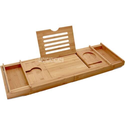 Retractable Bathtub Rack Support Organizer Shelf Bridge Wine Glass Book Holder Bamboo Bath Rack Antiskid Tub Caddy Tray