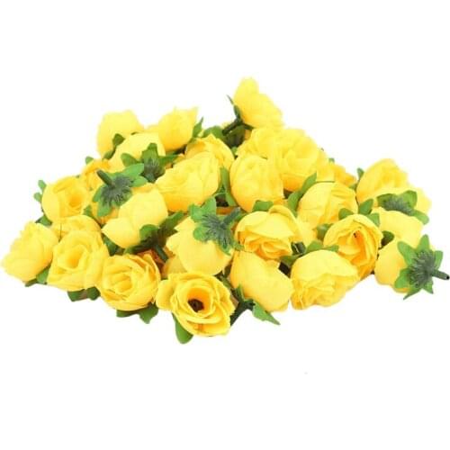 Yellow Fabric Silk Artificial Rose Flower Heads for Decoration Pack of 50pcs