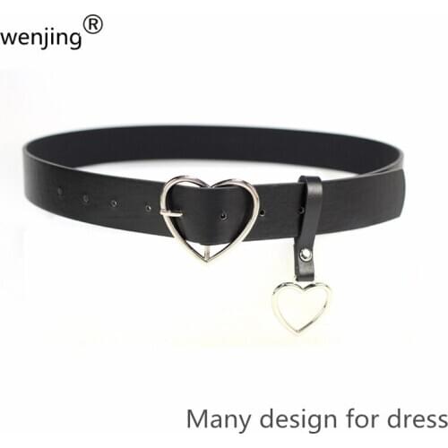 WJ209B2 women black formal man made PU leather belt heart leather belt with free loop