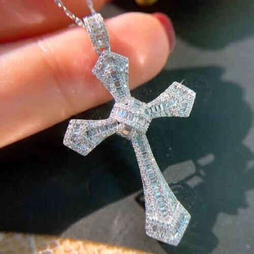Vintage Long Cross Pendant AAAAA cz 925 sterling silver Party Wedding Cross Pendants necalaces for women Men Gemstones Jewelry