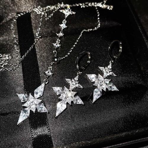 QTT S925 Silver Jewelry Sets For Women Brilliant White Cubic Zirconia Pendant Necklace Earrings Set Jewelry Accessories Gift
