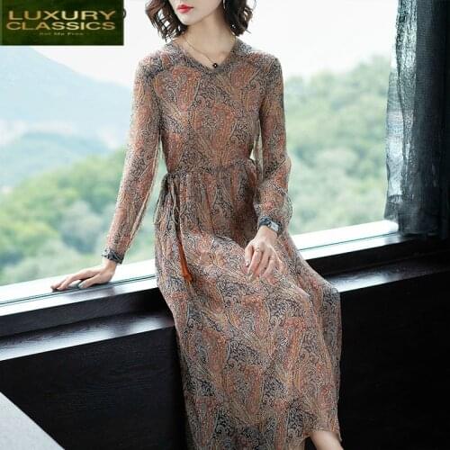 Women Dress Long Summer 100% Real Silk Dress Elegant Floral Beach Dresses Casual Plus Size Vestidos De Festa 2021 LWL1818