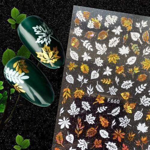 1 Sheet Bronzing 3D Nail Stickers Laser Beautiful Leaves Nail Transfer Decals Nail Foils DIY Nail Art Decoration