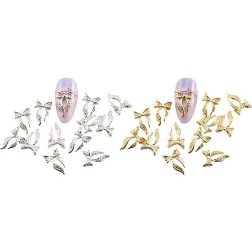 20pcs 3D Bow Tie Design Nail Art Slices Alloy Bow Nails Art Decals Decoration for Women Girls DIY Tool