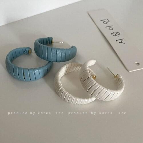 2021 Trendy Leather Metal Twisted Geometric Circle Hoop Earrings Braided Big C Shape Loop Earrings Women Girls Jewelry