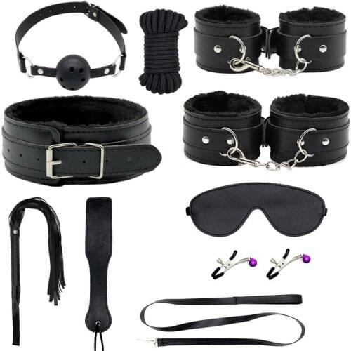 Exotic Sex Products For Adults Games Leather Bondage BDSM Kits Handcuffs Sex Toys Whip Gag Tail Plug Women Sex Accessories