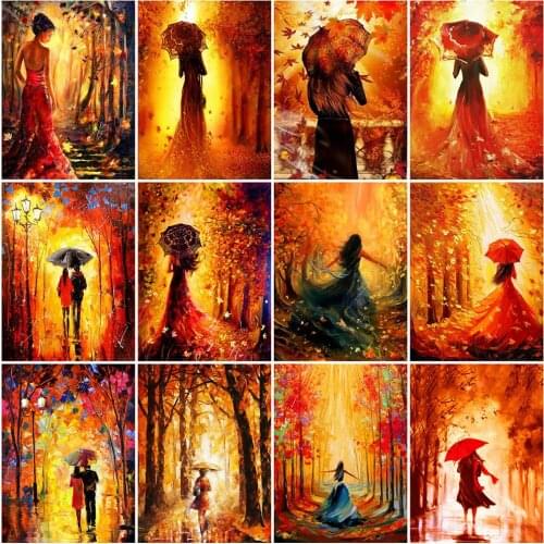 Diamond Painting Autumn umbrella Girl Full Square DIY Diamond Embroidery Mosaic Cross Stitch Portrait Crafts Home Decor Gift