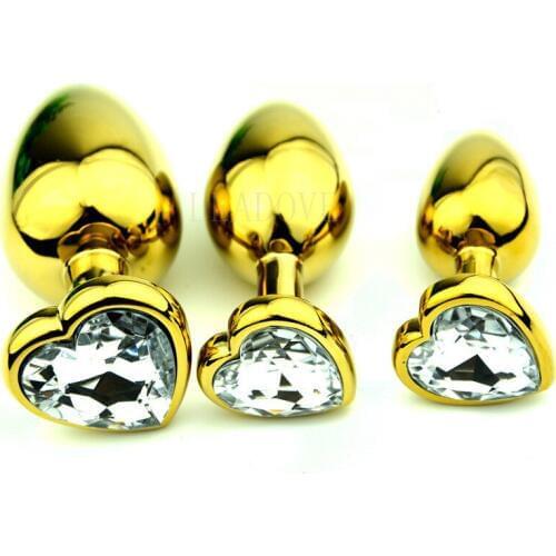 20 pcs/lot Golden Metal Heart Shape Anal Plug 90x40mm Butt Plug Erotic Booty Beads Anal Jewelry Sex Toys for Women Men GS0316