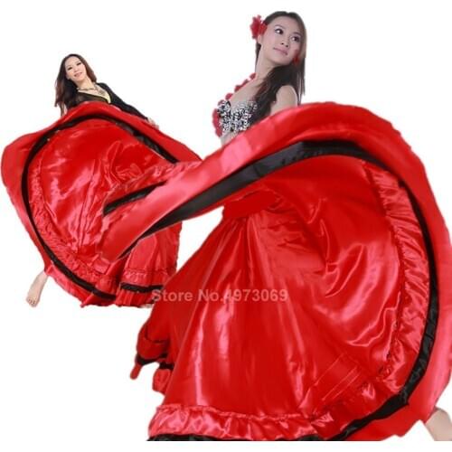 Satin Smooth Plus Size Flamenco Skirt Traditional Spanish Bullfight Festival Gypsy Women Girl Belly Dancing Costumes performance