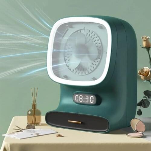 Beauty Makeup Storage Case LED Light With Fan Touch Screen LED Mirror Alarm Clock Digital SKin Care Cosmetic Organizer rangement