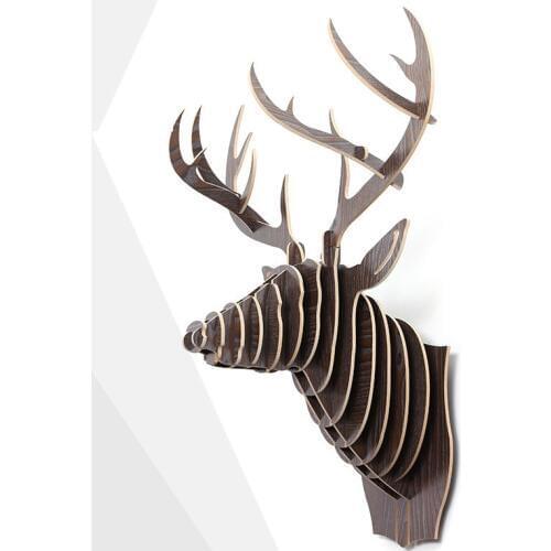 Wooden Animal Head For Living Room Wall Hanging Decoration Art Deer Head Wood Craft home decoration accessories statue