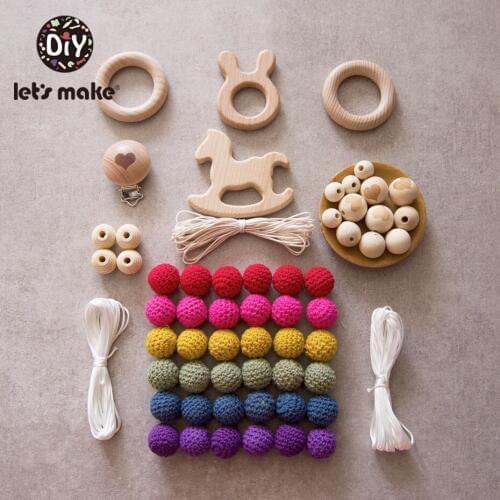 Lets Make 1set Wooden Teether Crochet Beads Animal Shape Wood Combination Package Baby Rattle Diy Accessories Baby Teether