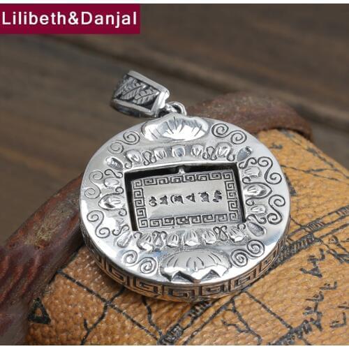 Ethnic Buddha Pendant 100% Real 925 Sterling silver fine Jewelry for Men lucky Heart Sutra Lotus Necklace Pendant 2018 P65