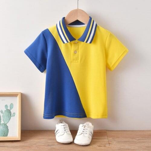 Polo T-Shirt Childrens Clothing 2021 Summer Boys' Short Sleeve Tops Yellow Blue Patchwork COTTON 2-7years
